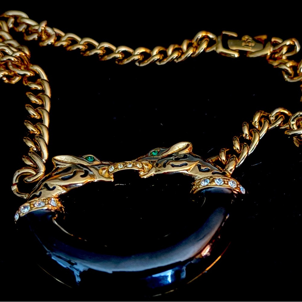 Vintage Jackie Collin’s heavy costume jewelry necklace. Hallmark on clasp